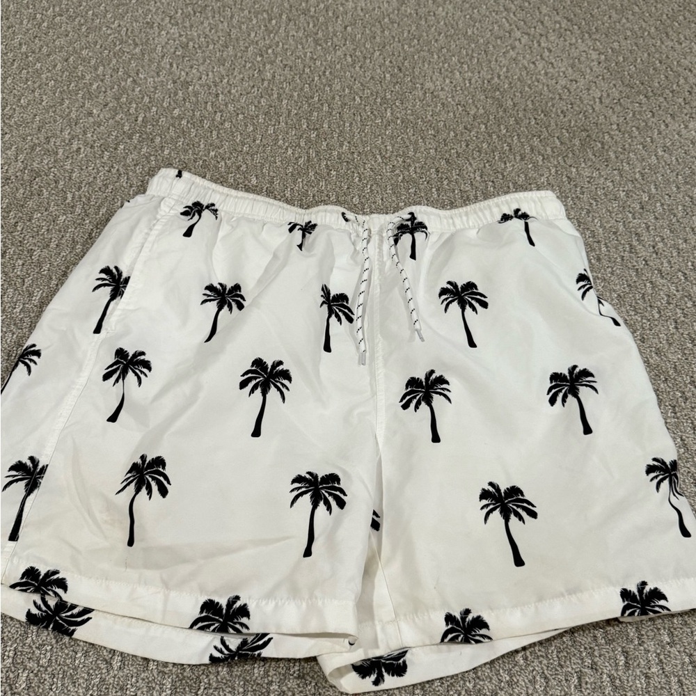Palm Tree Print White Shorts